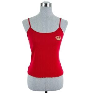 Vintage Victoria Secret Gold Embroidered Crown Red Spaghetti Tank Top